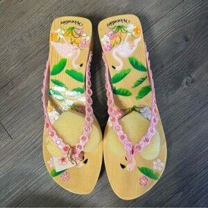 WOODIES Pink Flamingo Key West Clogs Wood Sandals NEW NWT Women Size 8